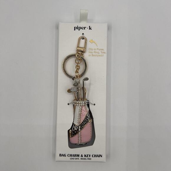Piper K Golf Bag Keychain Pink Rhinestone Bag Charm Sports Gift For Her Gorgeous - Picture 2 of 6